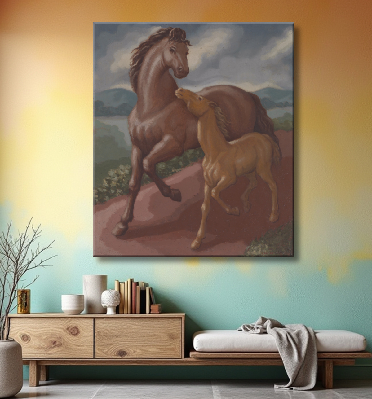Reproduction pouliche et poulain de Frank Stamato, born Philadelphia, PA 1897-died Philadelphia, PA 1939 avec decor