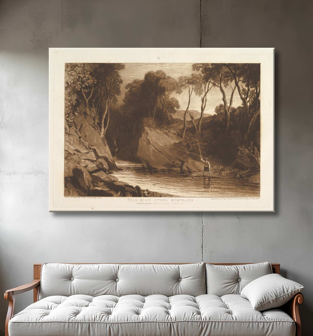 Reproduction Près de Blair Athol, Écosse (Études de livres, partie 6, planche 30) de Joseph Mallord William Turner avec decor