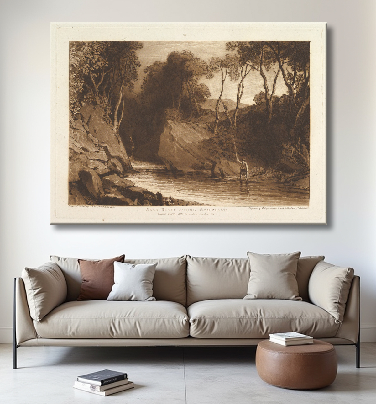 Reproduction Près de Blair Athol, Écosse (Études de livres, partie 6, planche 30) de Joseph Mallord William Turner avec decor