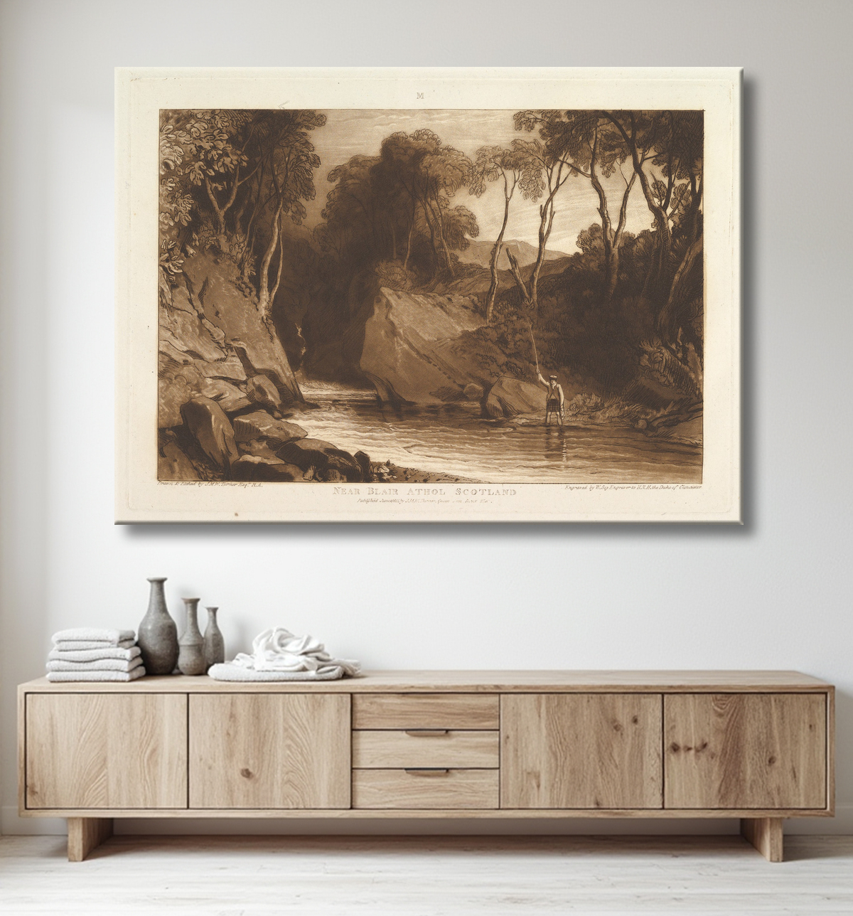 Reproduction Près de Blair Athol, Écosse (Études de livres, partie 6, planche 30) de Joseph Mallord William Turner avec decor