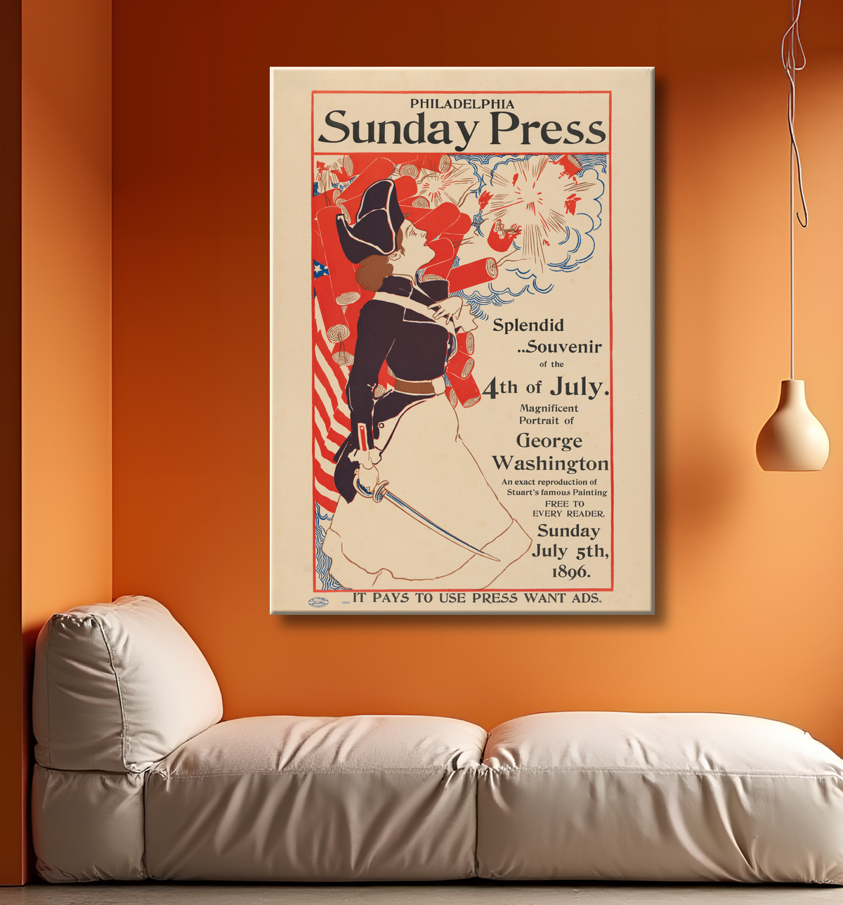 Reproduction Presse du dimanche de Philadelphie : 5 juillet de George Reiter Brill avec decor