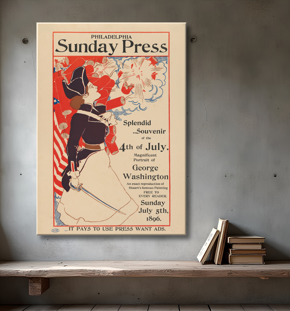 Reproduction Presse du dimanche de Philadelphie : 5 juillet de George Reiter Brill avec decor