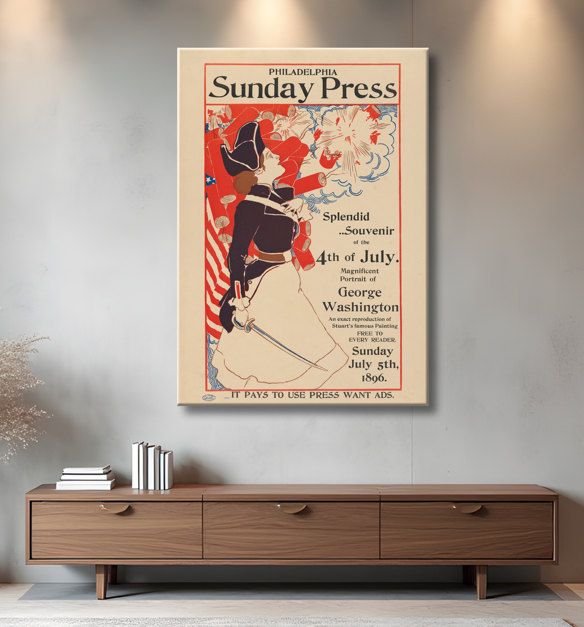 Reproduction Presse du dimanche de Philadelphie : 5 juillet de George Reiter Brill avec decor