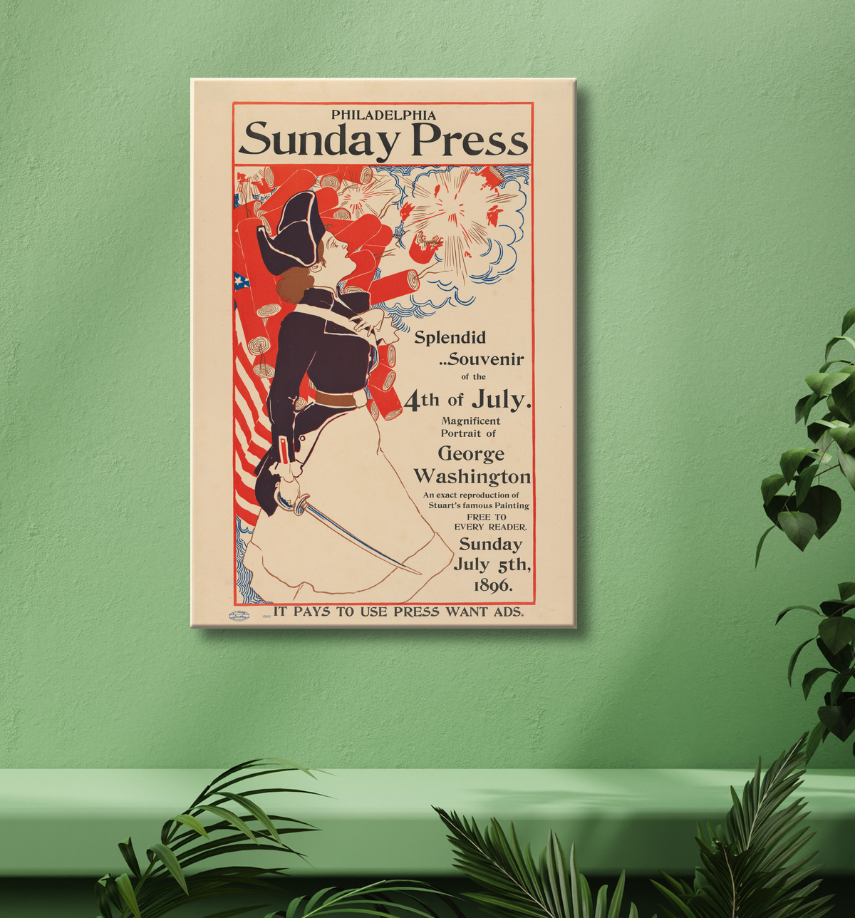 Reproduction Presse du dimanche de Philadelphie : 5 juillet de George Reiter Brill avec decor
