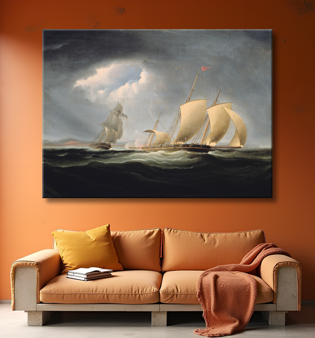 Reproduction Prise du Tripoli par l'Enterprise de Thomas Birch avec decor