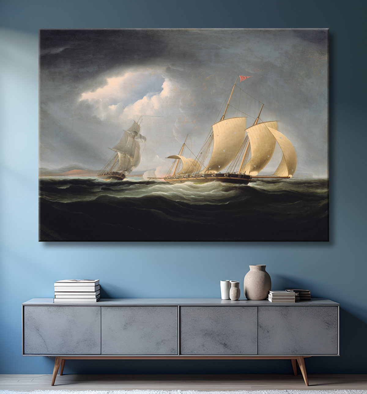 Reproduction Prise du Tripoli par l'Enterprise de Thomas Birch avec decor