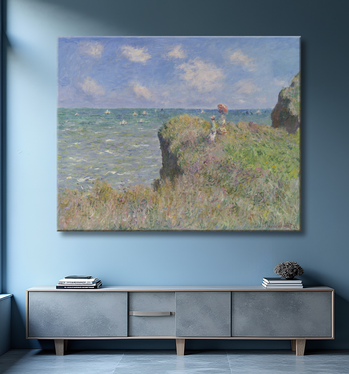 Reproduction Promenade sur les falaises à Pourville de Claude Monet avec decor