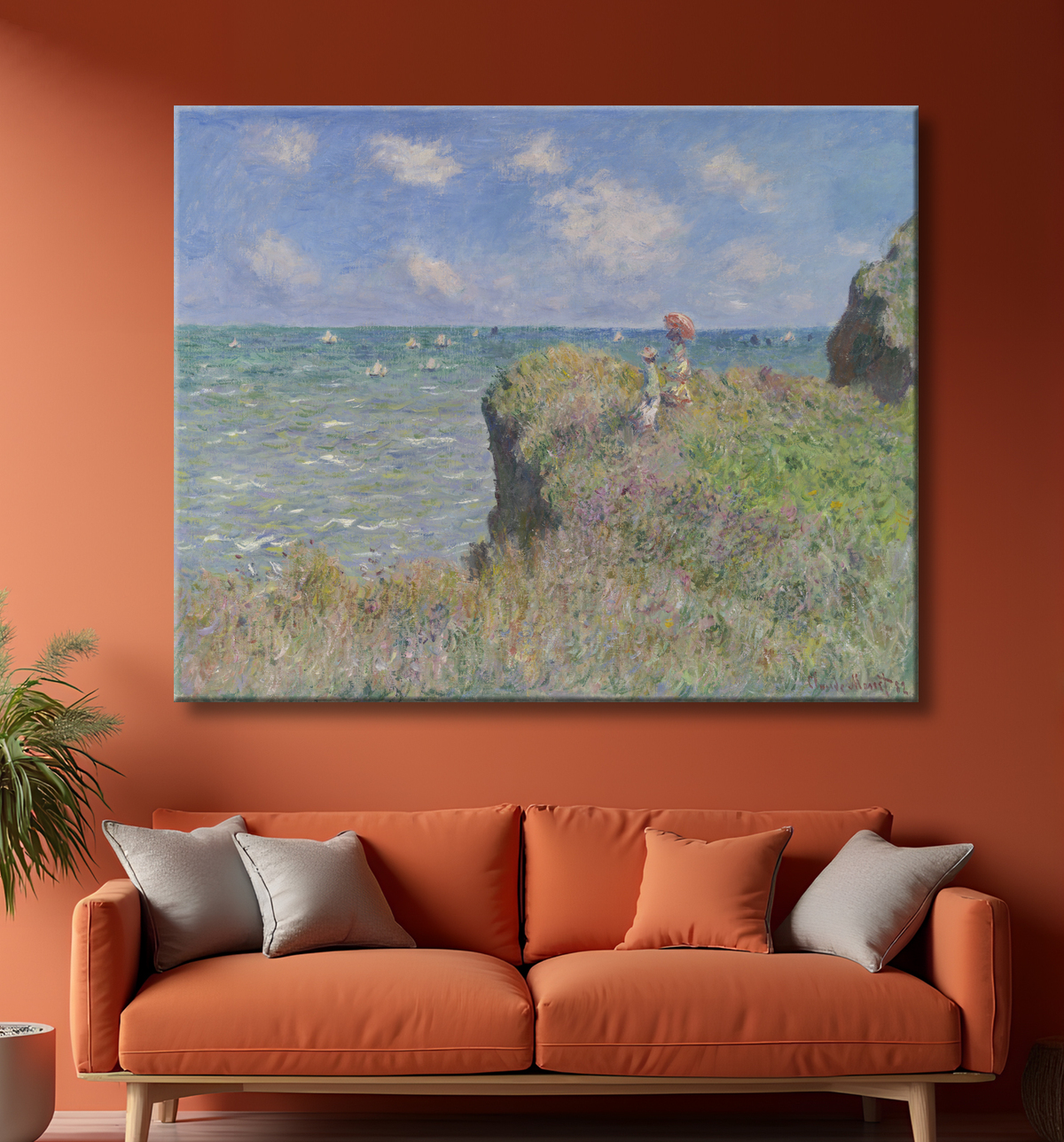 Reproduction Promenade sur les falaises à Pourville de Claude Monet avec decor