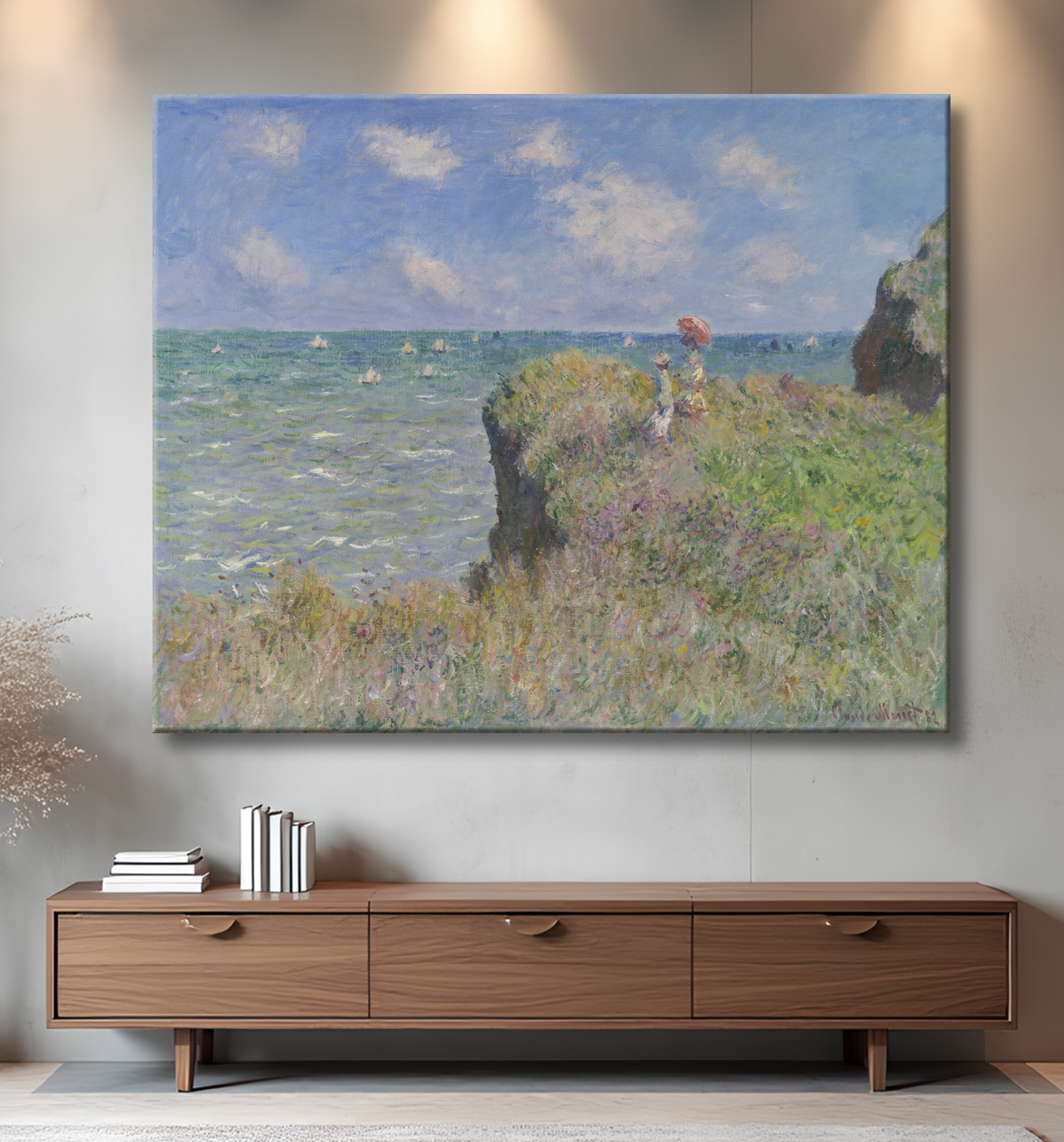 Reproduction Promenade sur les falaises à Pourville de Claude Monet avec decor
