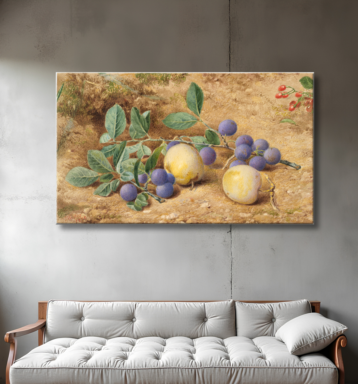 Reproduction Prunes de John William Hill avec decor
