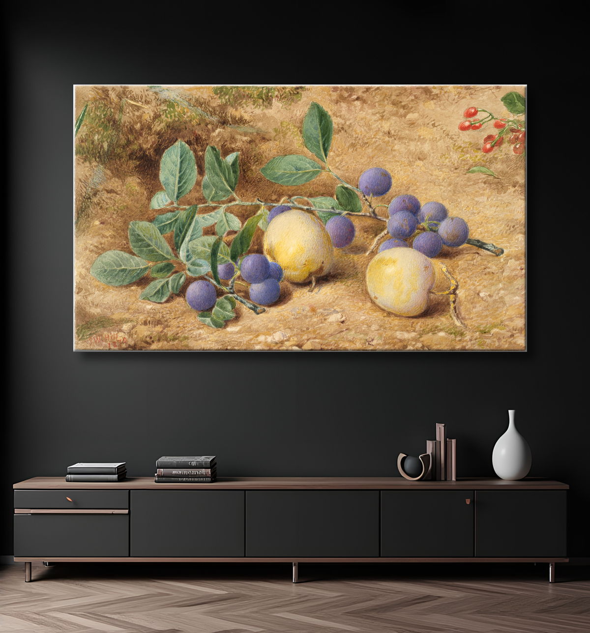 Reproduction Prunes de John William Hill avec decor