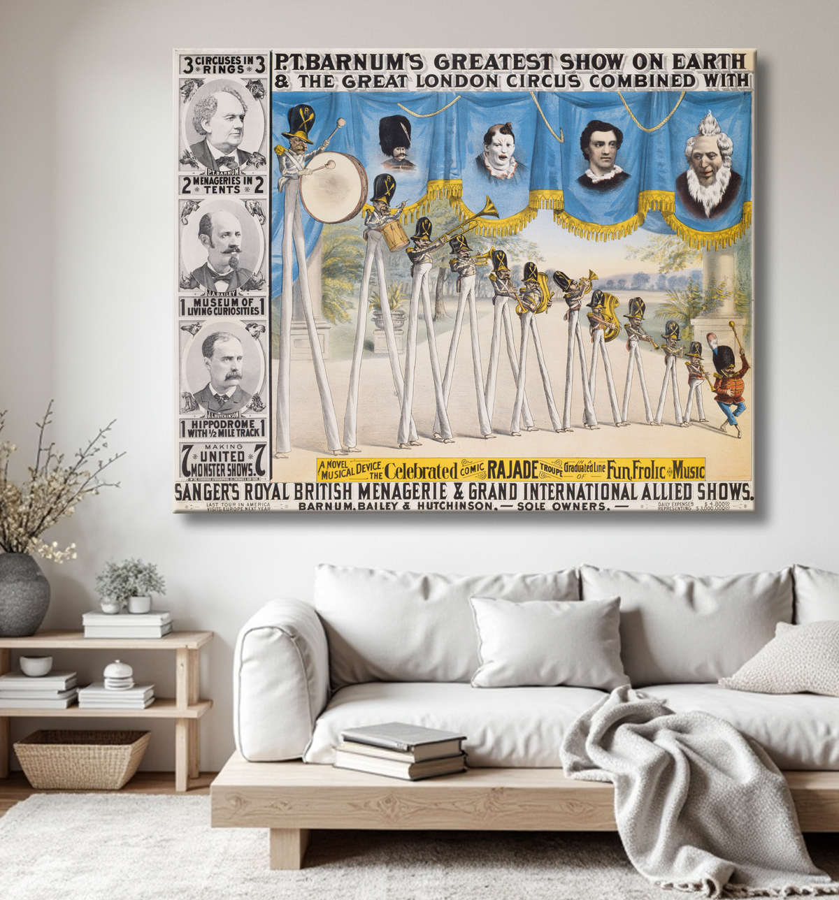 Reproduction PT Barnum, James Bailey et James Hutchinson de Strobridge Lithography Company, 1867 - 1961 avec decor