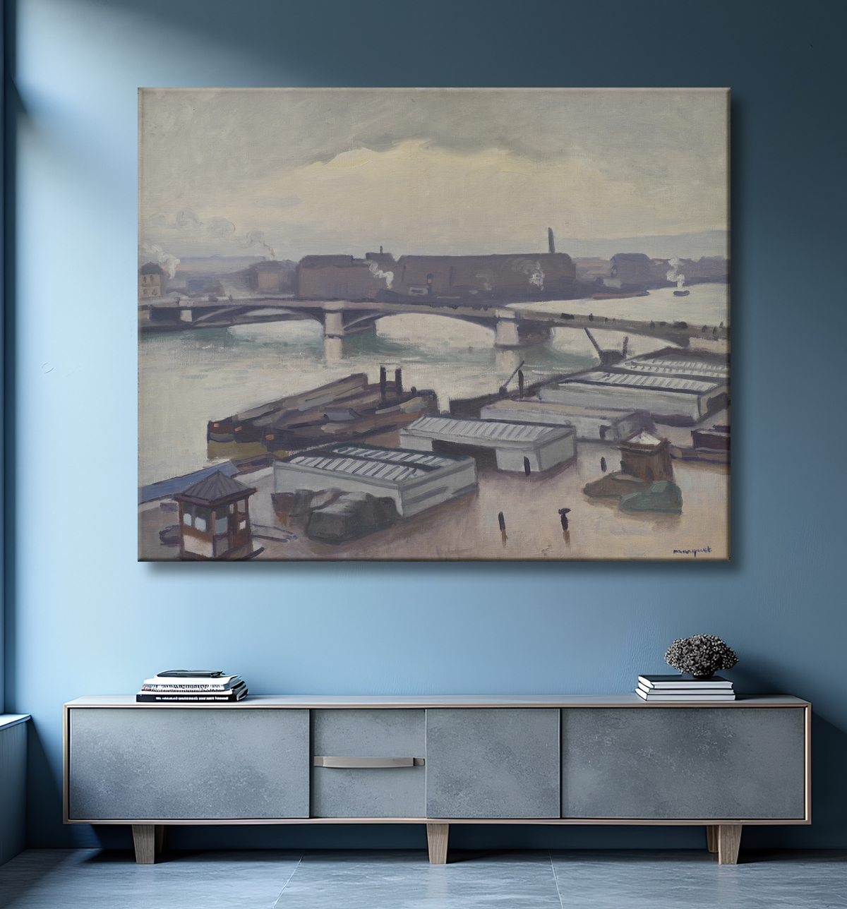 Reproduction Quai de Paris at Rouen. Rainy Weather de Marquet, Albert avec decor