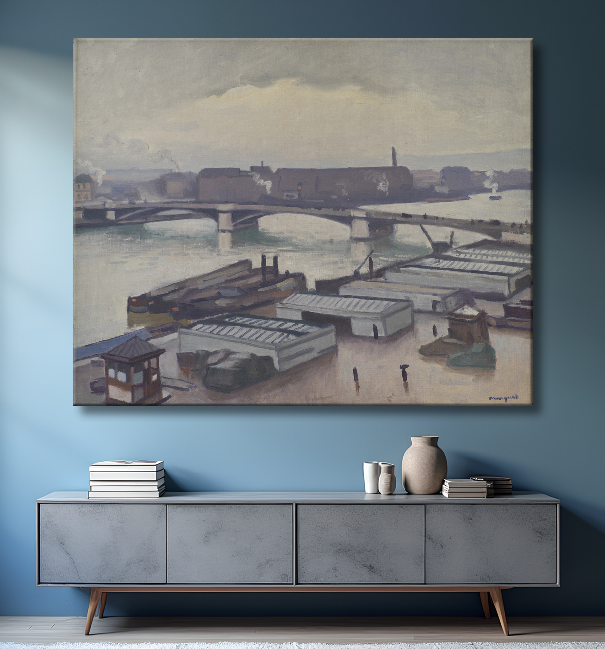 Reproduction Quai de Paris at Rouen. Rainy Weather de Marquet, Albert avec decor