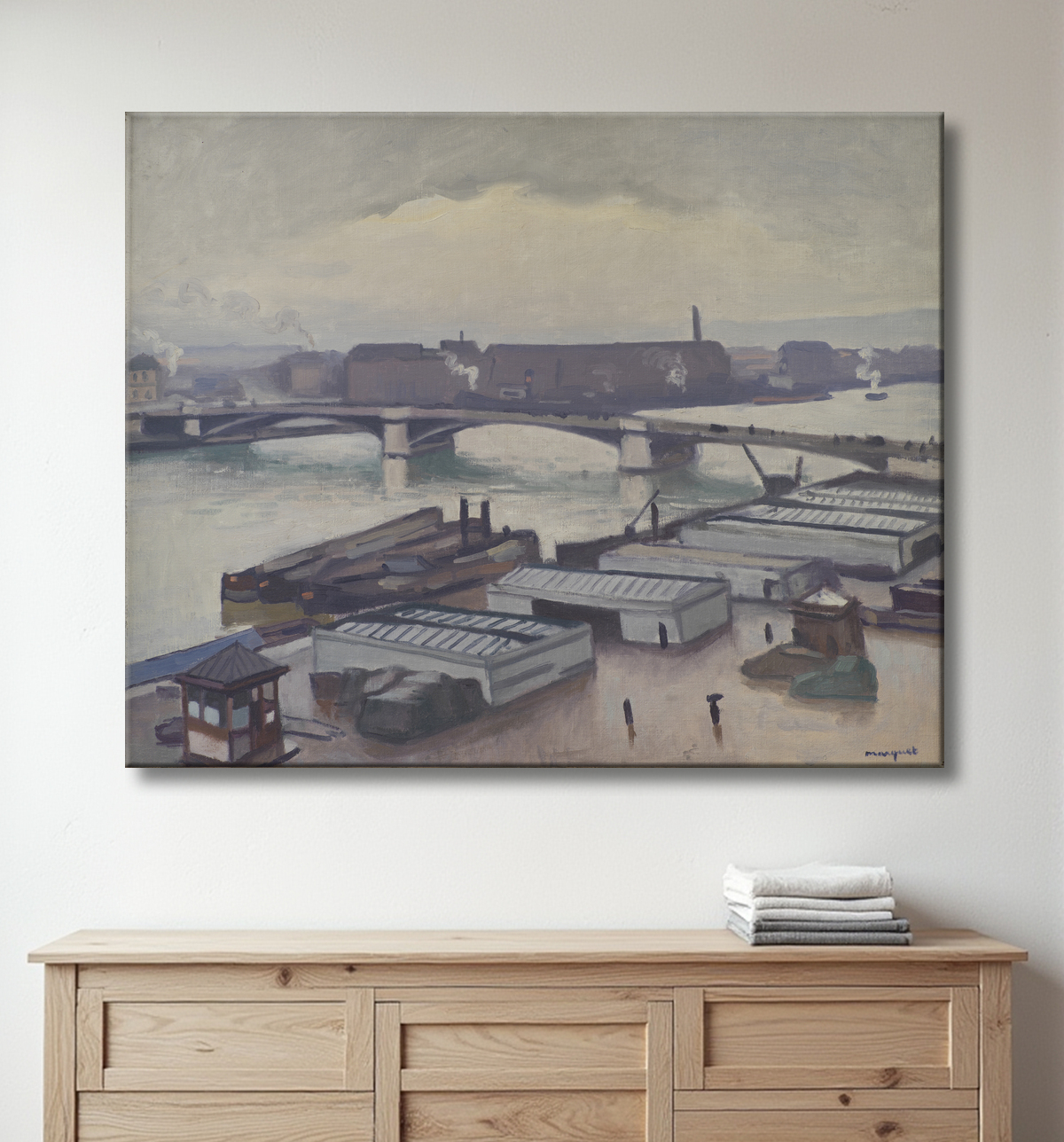 Reproduction Quai de Paris at Rouen. Rainy Weather de Marquet, Albert avec decor