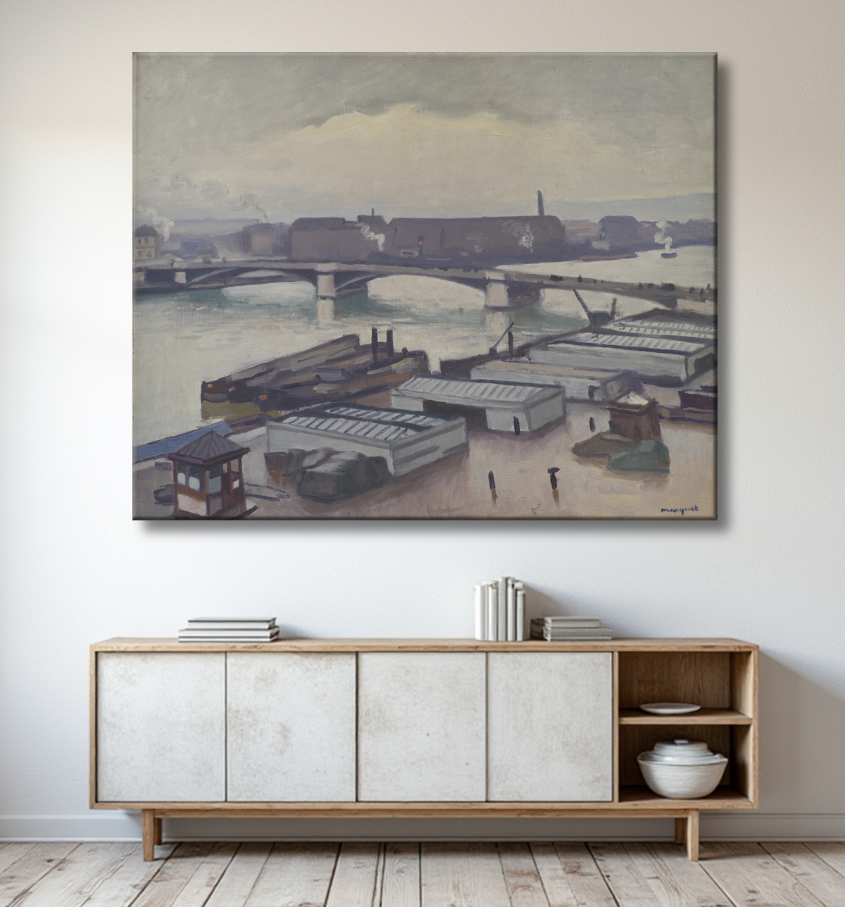 Reproduction Quai de Paris at Rouen. Rainy Weather de Marquet, Albert avec decor