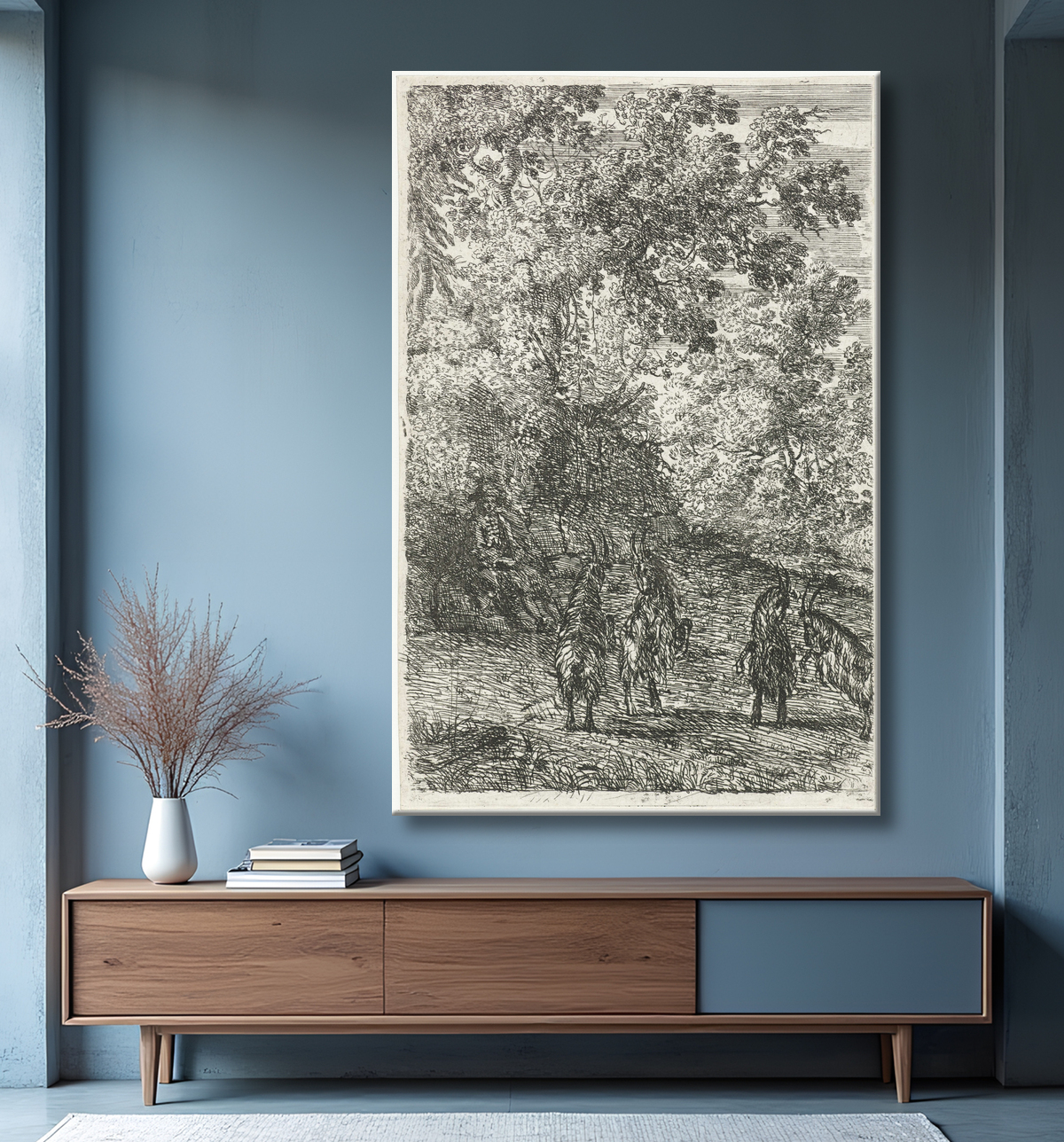 Reproduction Quatre chèvres de Claude Lorrain avec decor