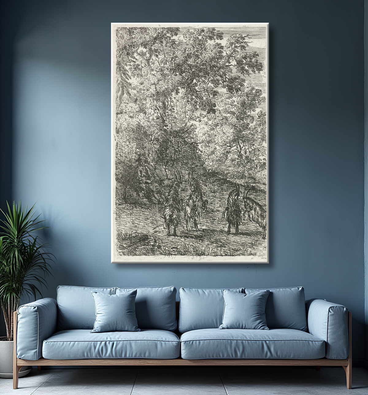 Reproduction Quatre chèvres de Claude Lorrain avec decor