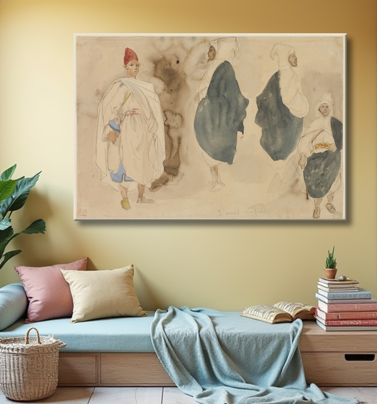 Reproduction Quatre croquis d'hommes arabes de Eugène Delacroix avec decor