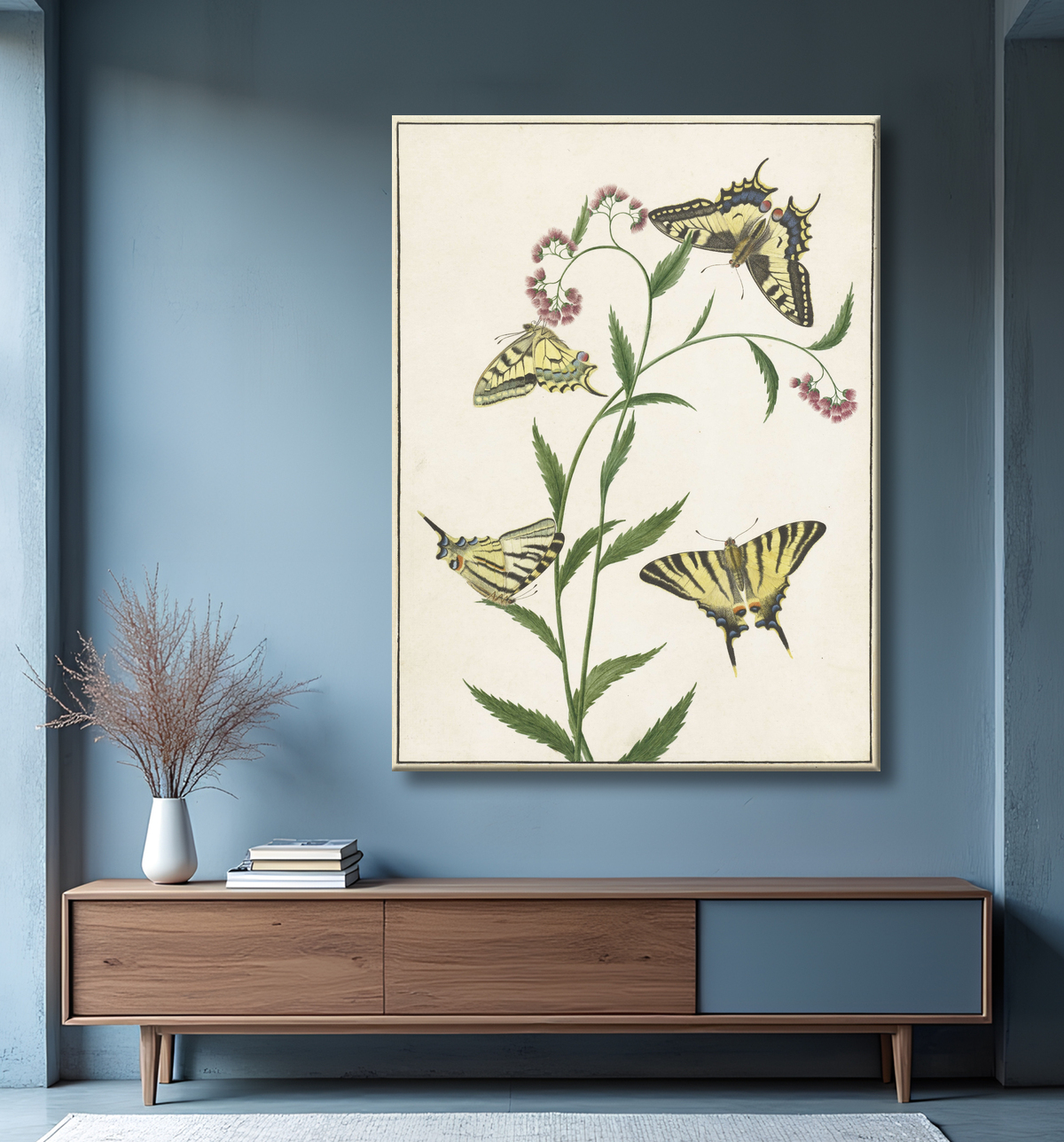 Reproduction Quatre papillons sur des fleurs de Paulus Knogh avec decor