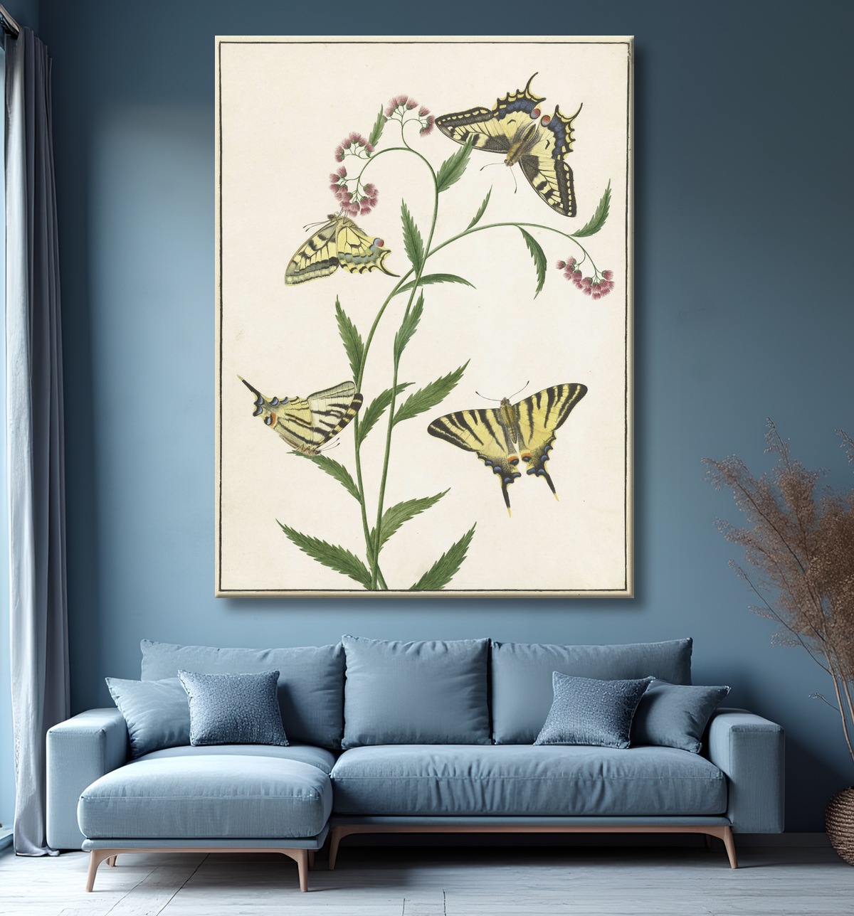 Reproduction Quatre papillons sur des fleurs de Paulus Knogh avec decor