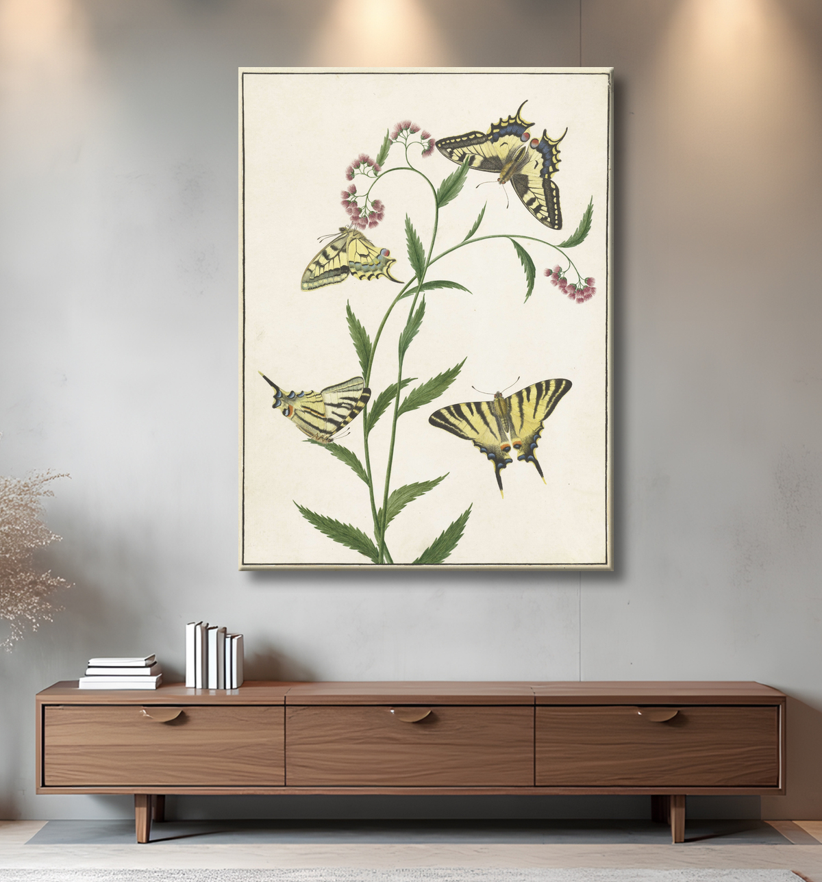 Reproduction Quatre papillons sur des fleurs de Paulus Knogh avec decor