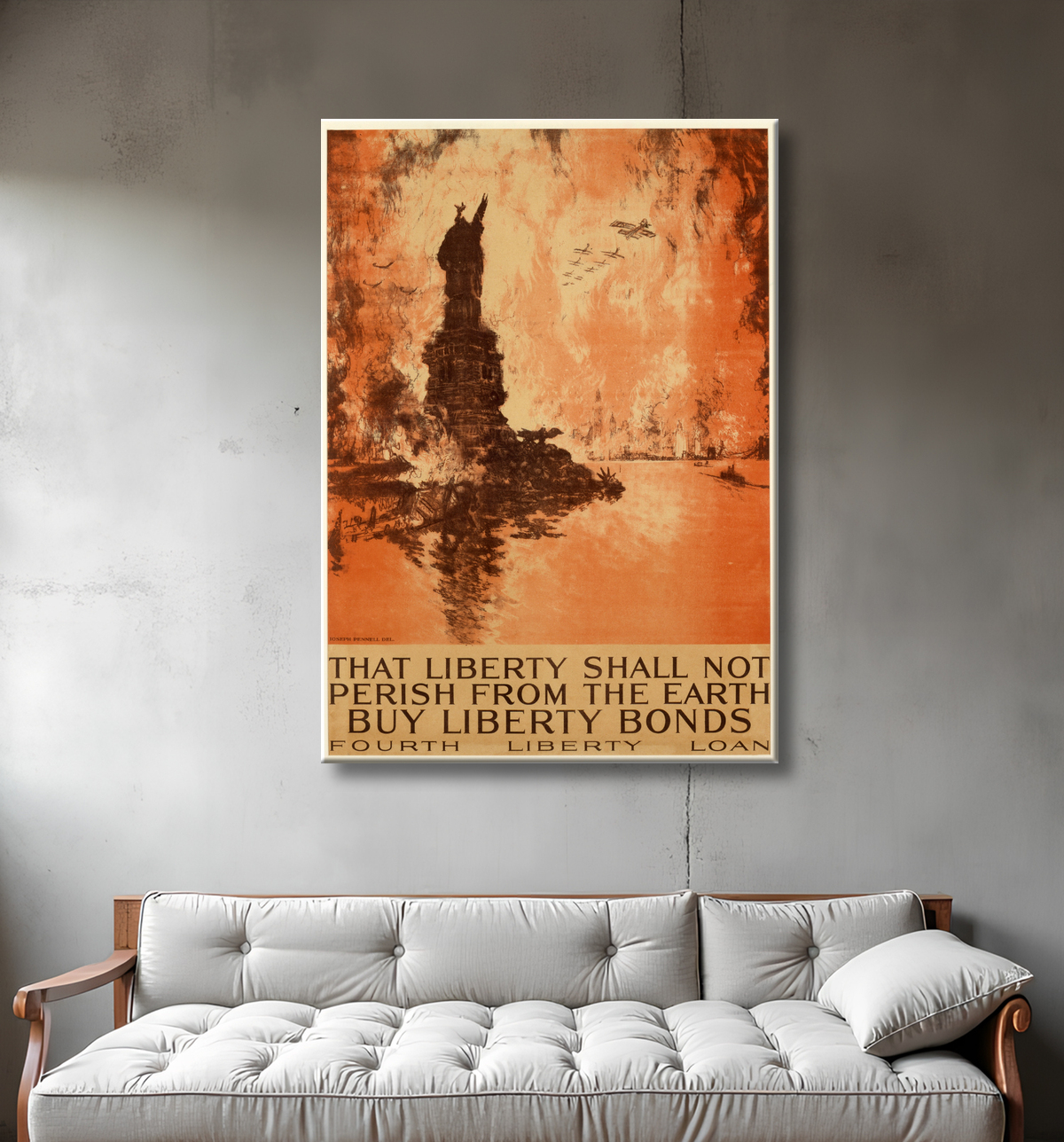 Reproduction Que la liberté ne périra pas de la Terre, achetez des obligations de la liberté de Joseph Pennell, born Philadelphia, PA 1857-died New York City 1926 avec decor