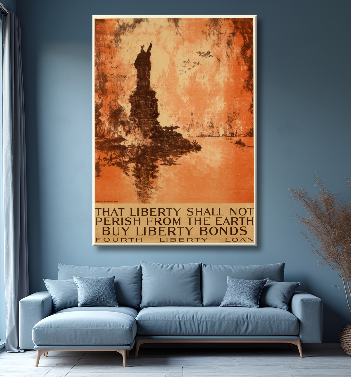 Reproduction Que la liberté ne périra pas de la Terre, achetez des obligations de la liberté de Joseph Pennell, born Philadelphia, PA 1857-died New York City 1926 avec decor