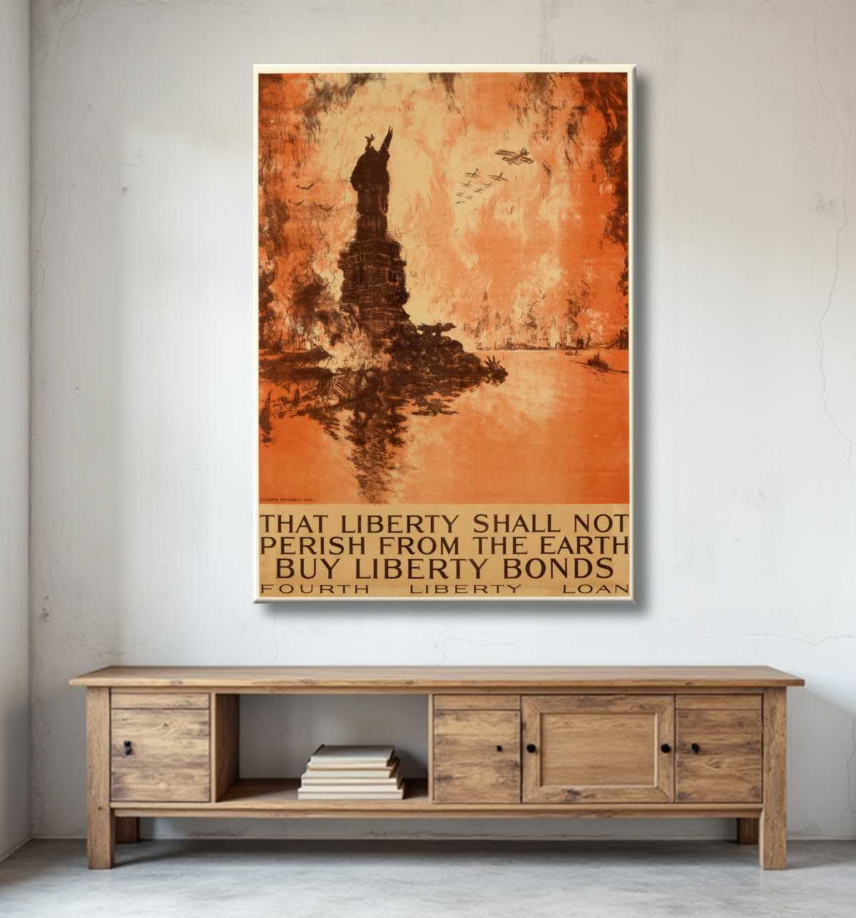 Reproduction Que la liberté ne périra pas de la Terre, achetez des obligations de la liberté de Joseph Pennell, born Philadelphia, PA 1857-died New York City 1926 avec decor