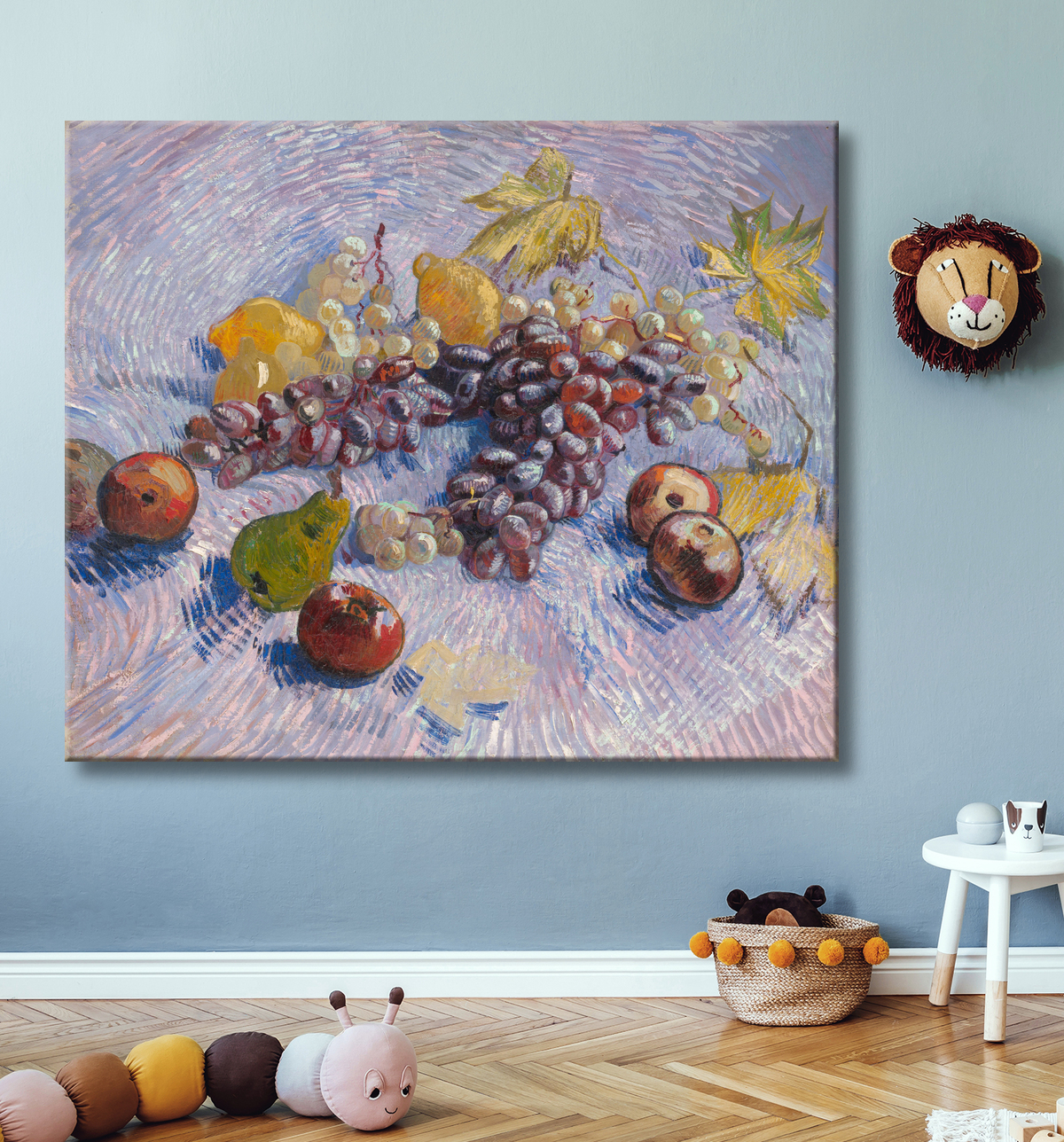 Reproduction Raisins, citrons, poires et pommes de Vincent van Gogh avec decor
