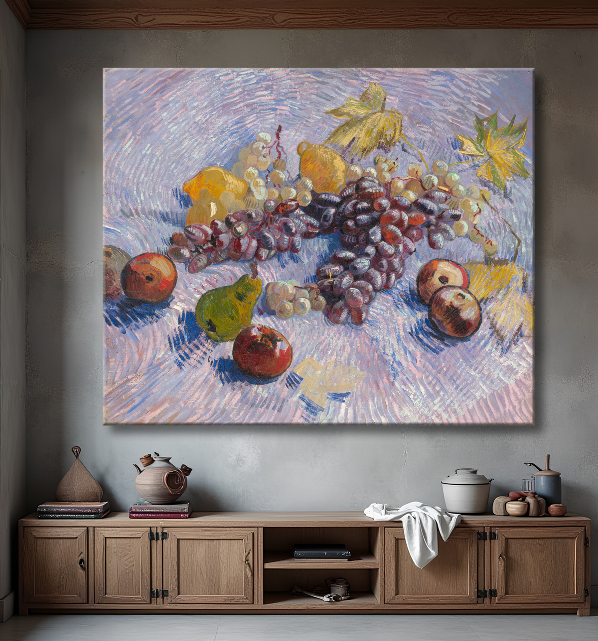 Reproduction Raisins, citrons, poires et pommes de Vincent van Gogh avec decor