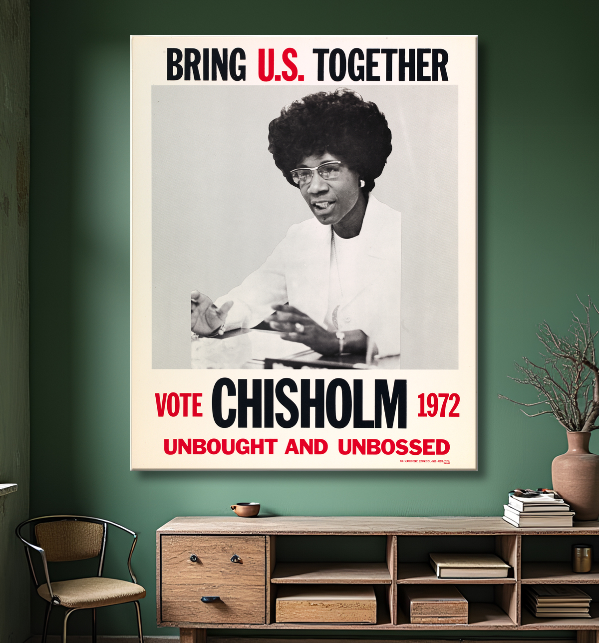 Reproduction Rassemblez-nous. Votez Chisholm 1972, non acheté et sans patron de Unidentified Artist avec decor