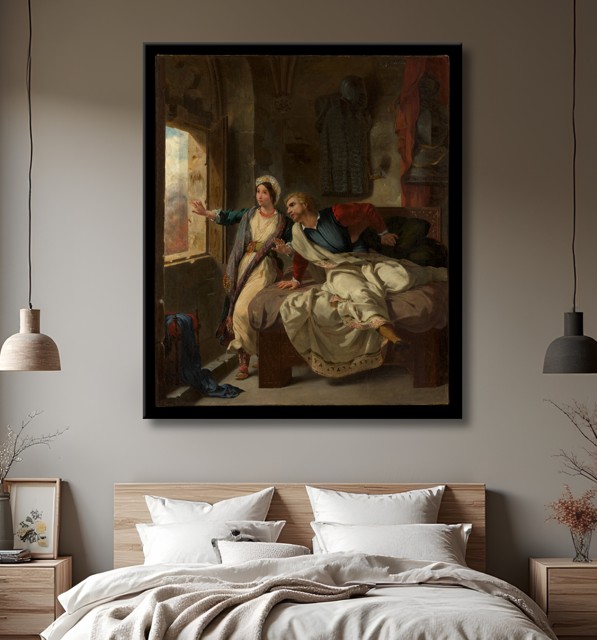 Reproduction Rebecca et le blessé Ivanhoé de Eugène Delacroix avec decor