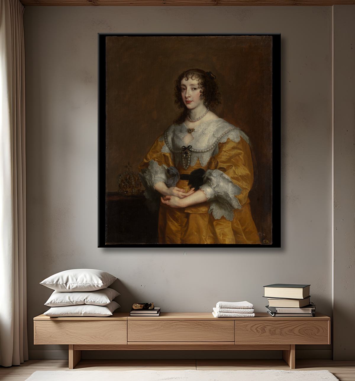 Reproduction Reine Henriette Maria de Anthony van Dyck avec decor