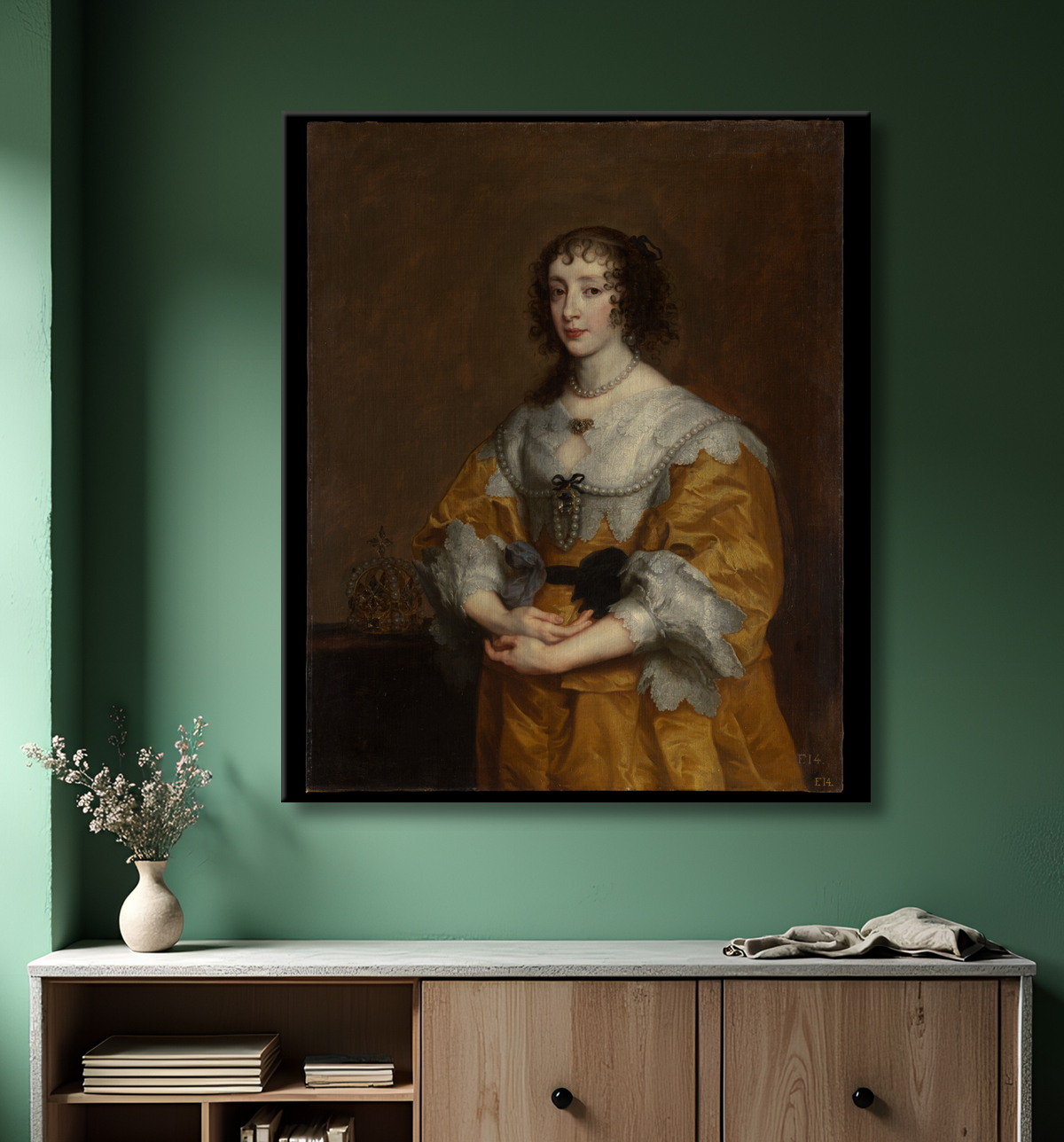 Reproduction Reine Henriette Maria de Anthony van Dyck avec decor