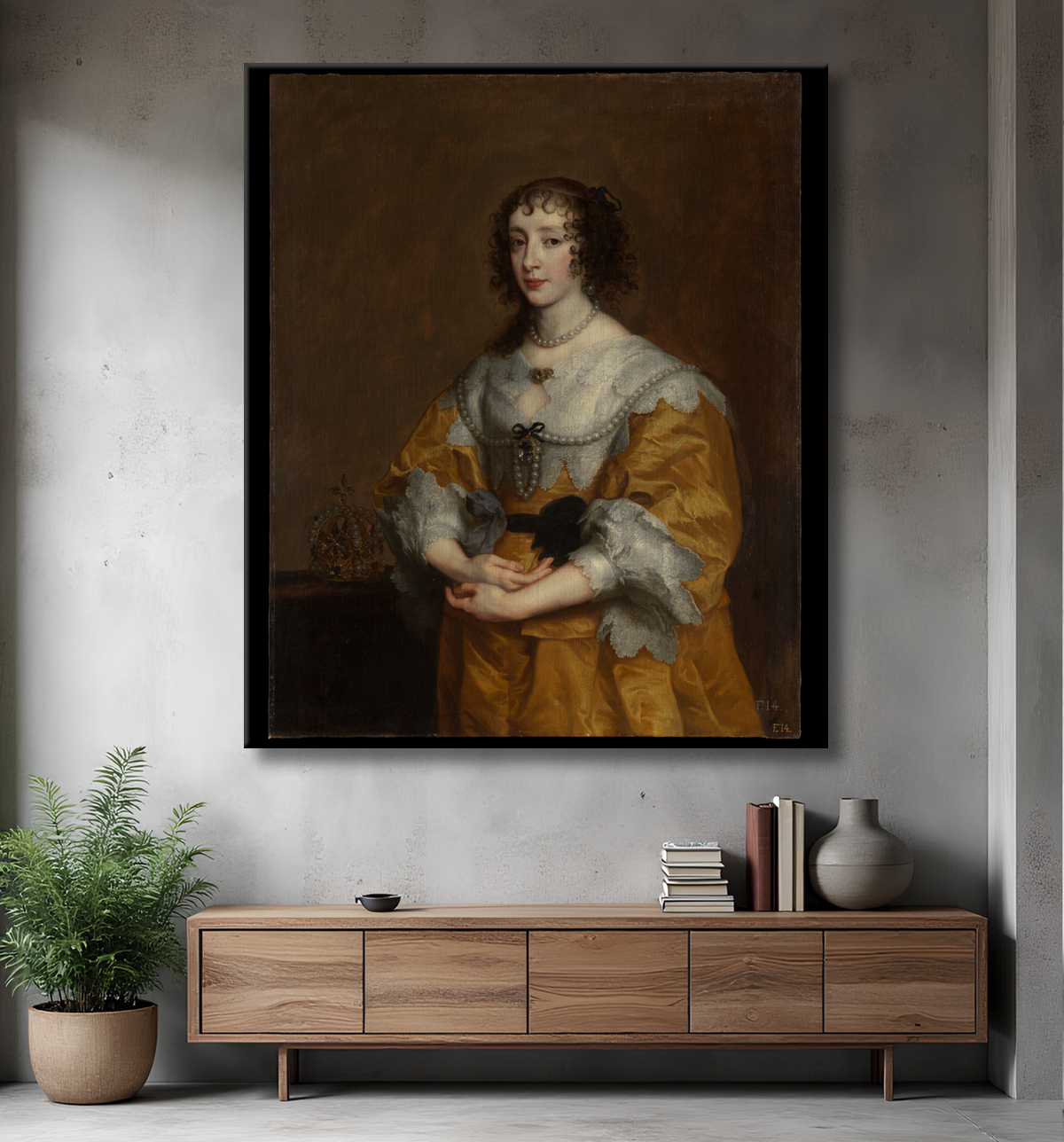 Reproduction Reine Henriette Maria de Anthony van Dyck avec decor