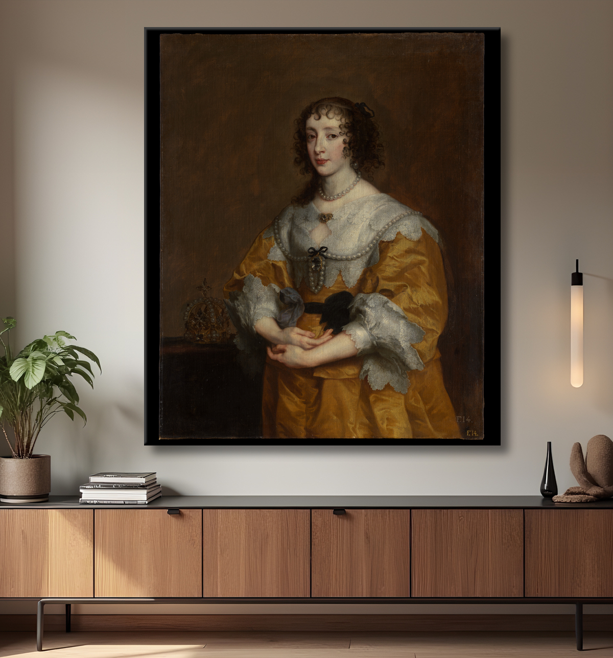 Reproduction Reine Henriette Maria de Anthony van Dyck avec decor