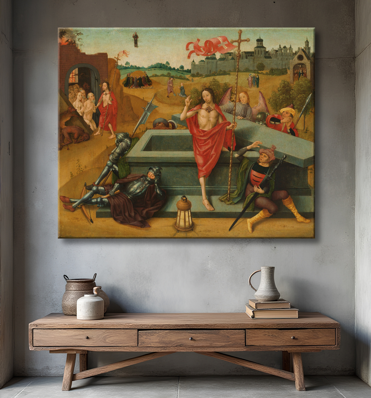 Reproduction Résurrection du Christ de Master of the Amsterdam Death of the Virgin avec decor