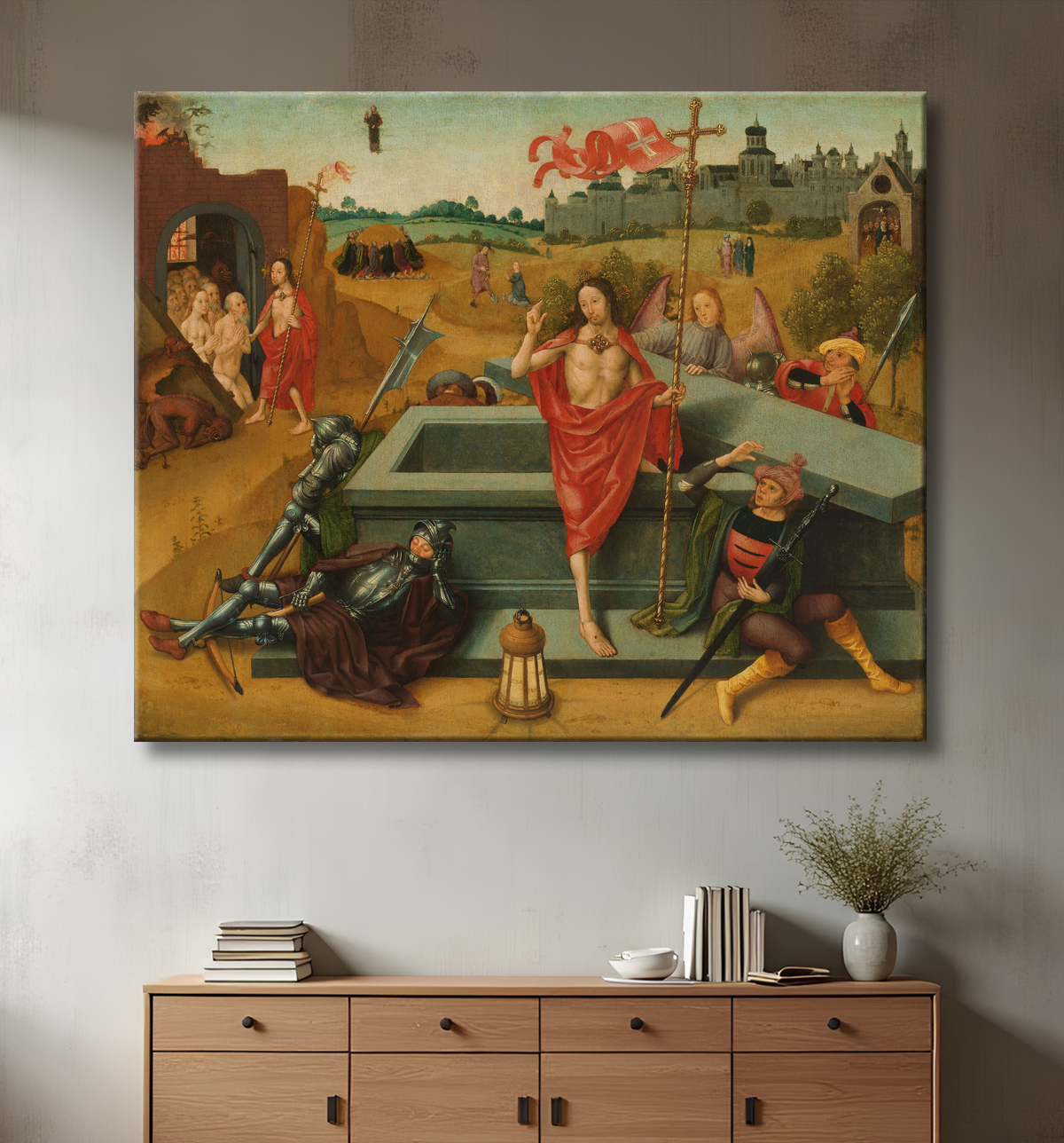 Reproduction Résurrection du Christ de Master of the Amsterdam Death of the Virgin avec decor