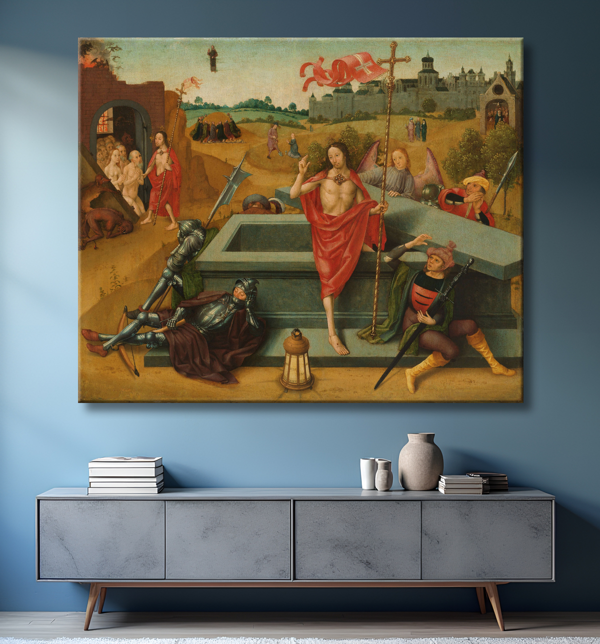Reproduction Résurrection du Christ de Master of the Amsterdam Death of the Virgin avec decor