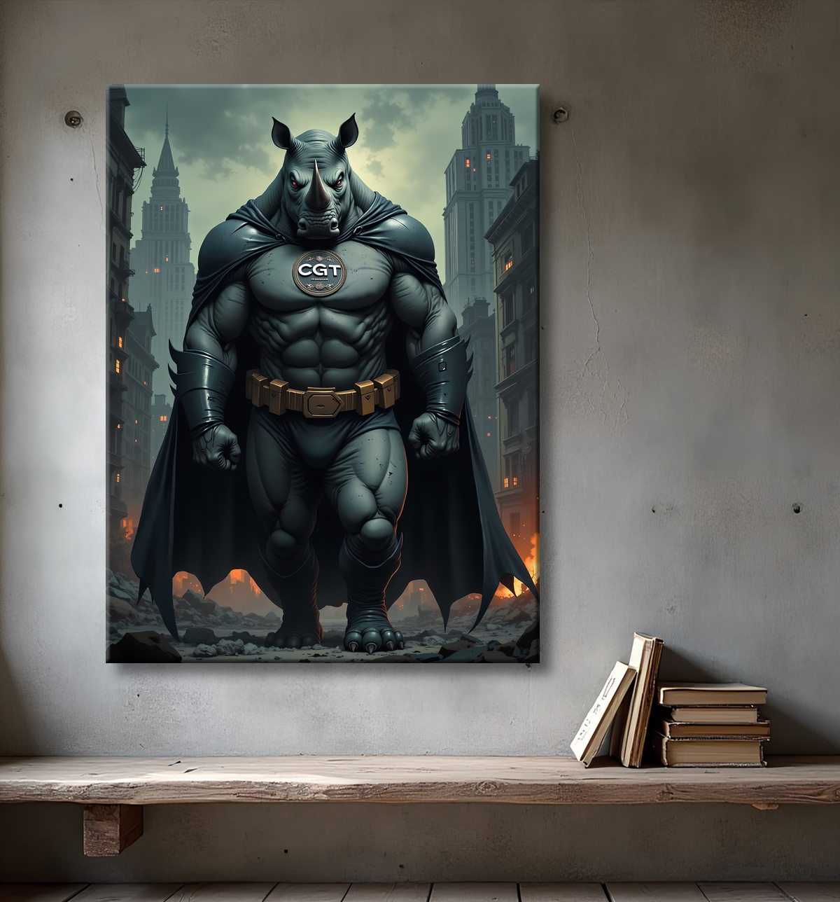 Tableau rhinocéros syndicaliste | Art urbain dystopique et engagé avec decor