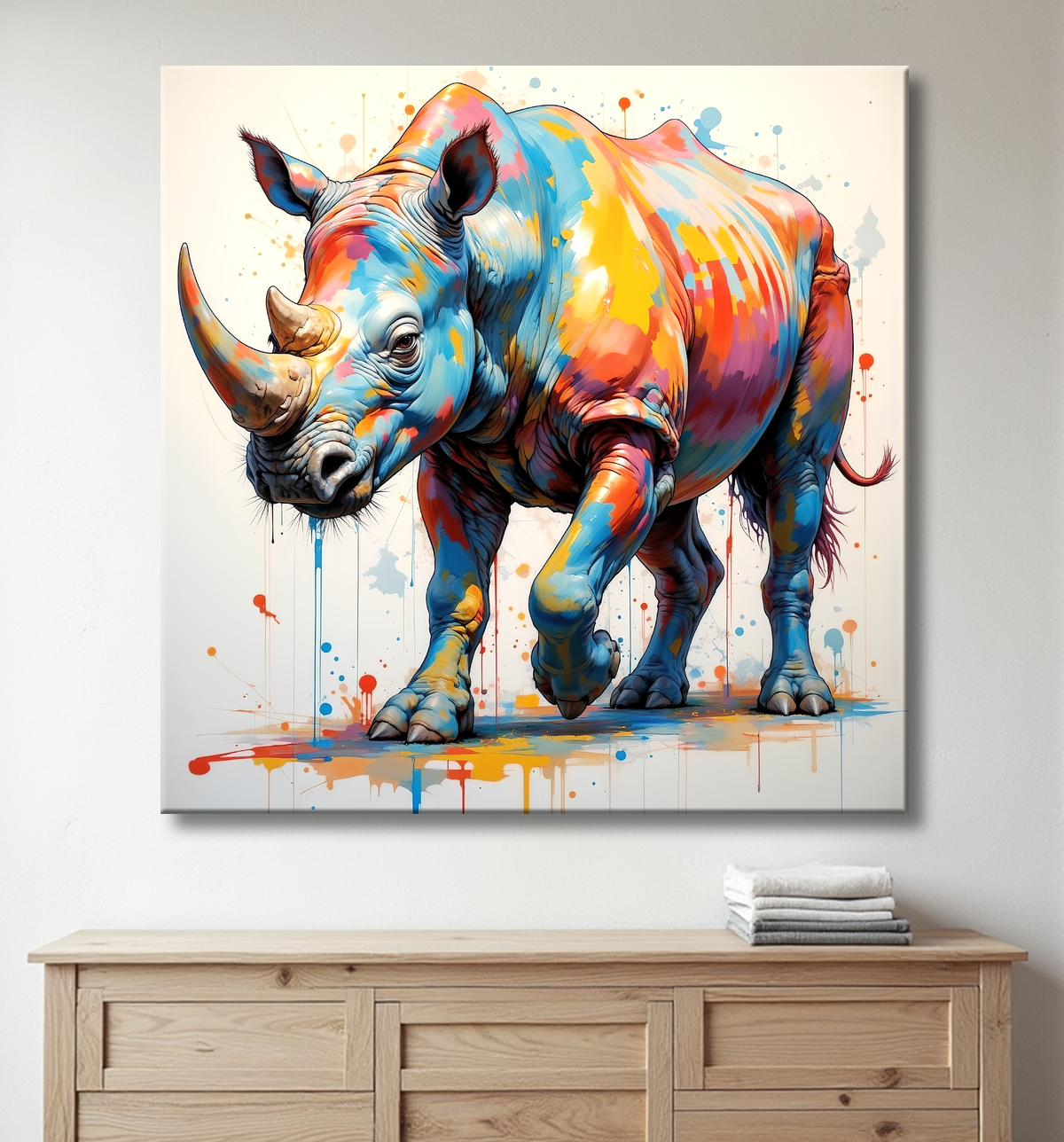 Tableau rhinocéros pop art - Explosion de formes et couleurs stylisées avec decor