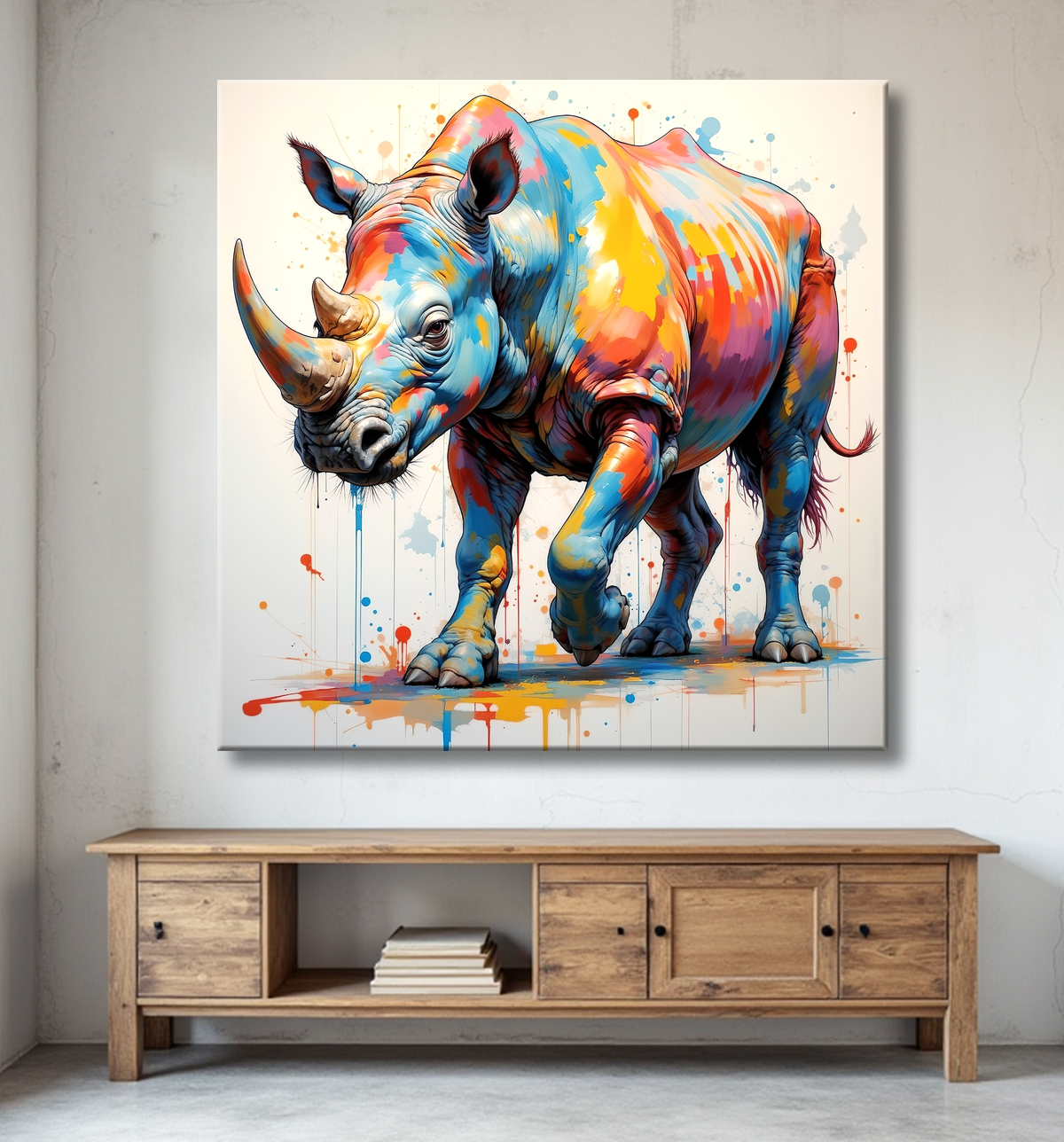 Tableau rhinocéros pop art - Explosion de formes et couleurs stylisées avec decor