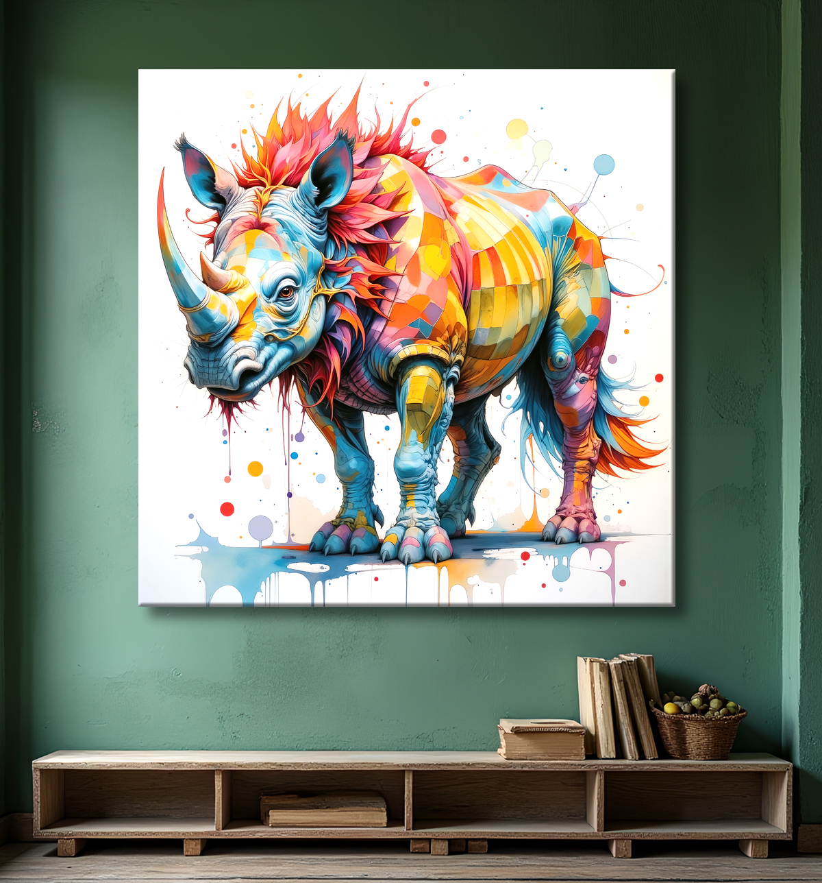 Tableau rhinocéros pop art - Explosion de formes et couleurs stylisées avec decor