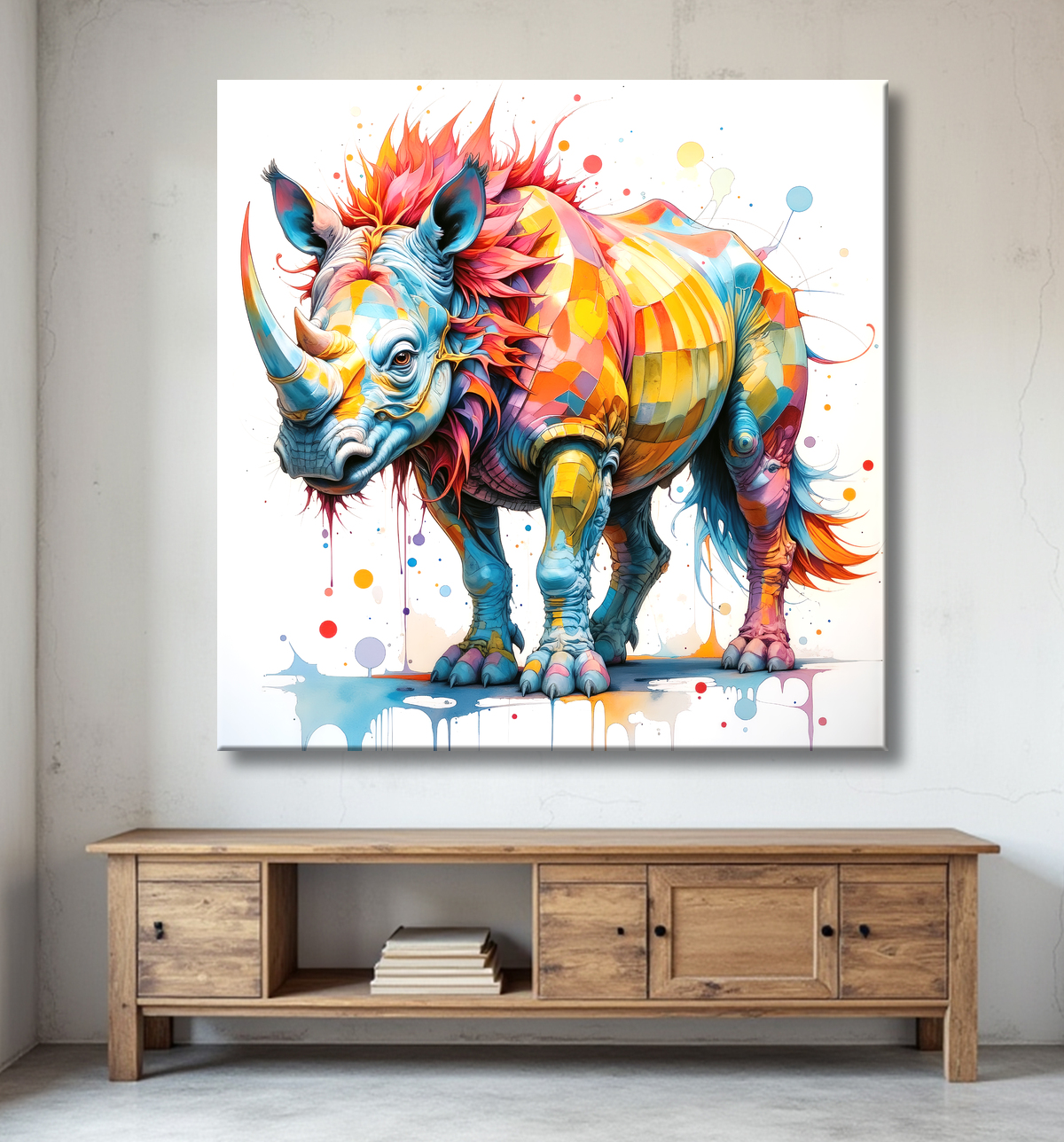 Tableau rhinocéros pop art - Explosion de formes et couleurs stylisées avec decor