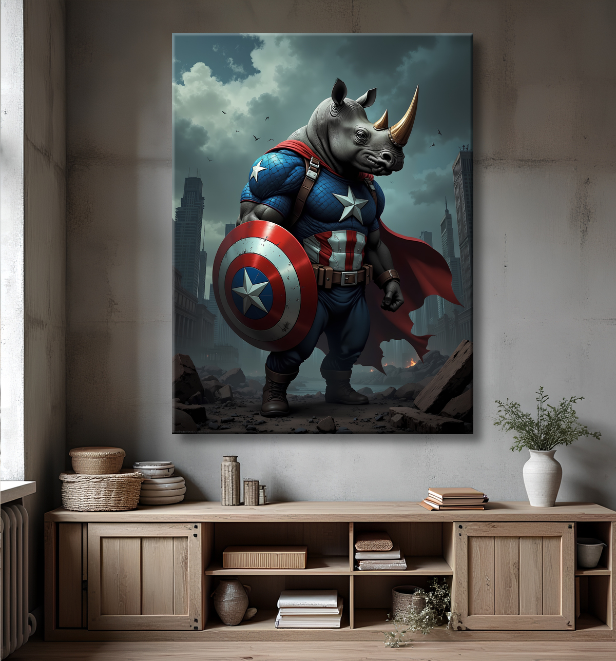 Tableau rhinocéros super-héros | Décoration puissante et originale avec decor