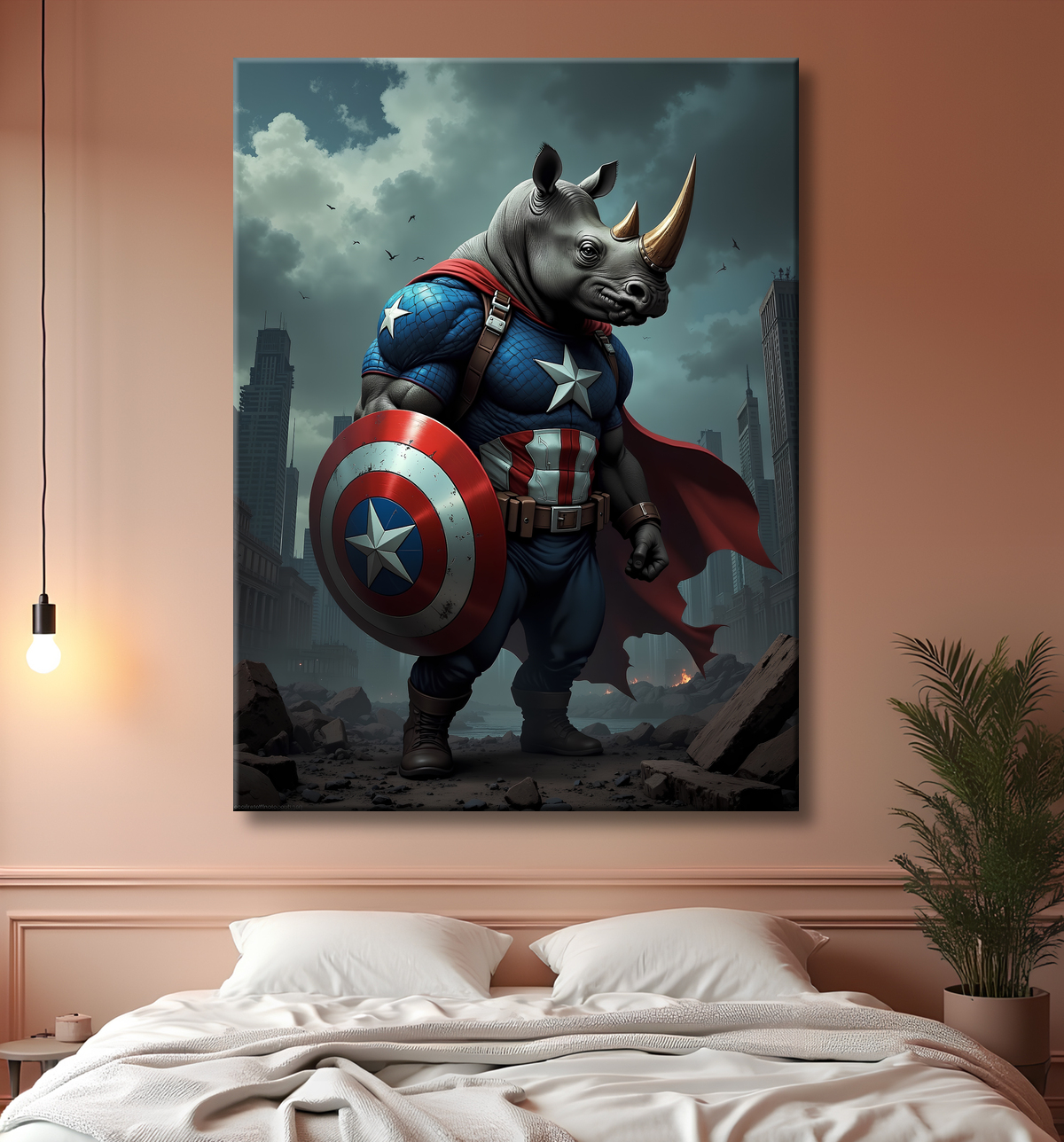 Tableau rhinocéros super-héros | Décoration puissante et originale avec decor