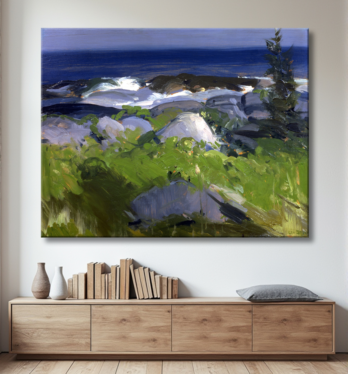 Reproduction Rivage recouvert de vigne - île de Monhegan de George Bellows, born Columbus, OH 1882-died New York City 1925 avec decor