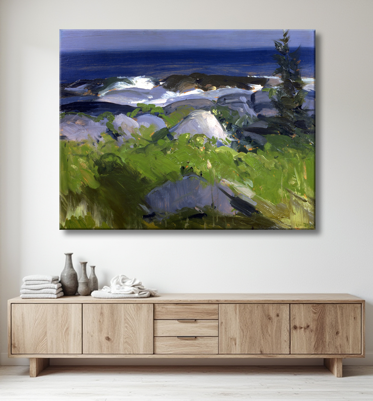 Reproduction Rivage recouvert de vigne - île de Monhegan de George Bellows, born Columbus, OH 1882-died New York City 1925 avec decor