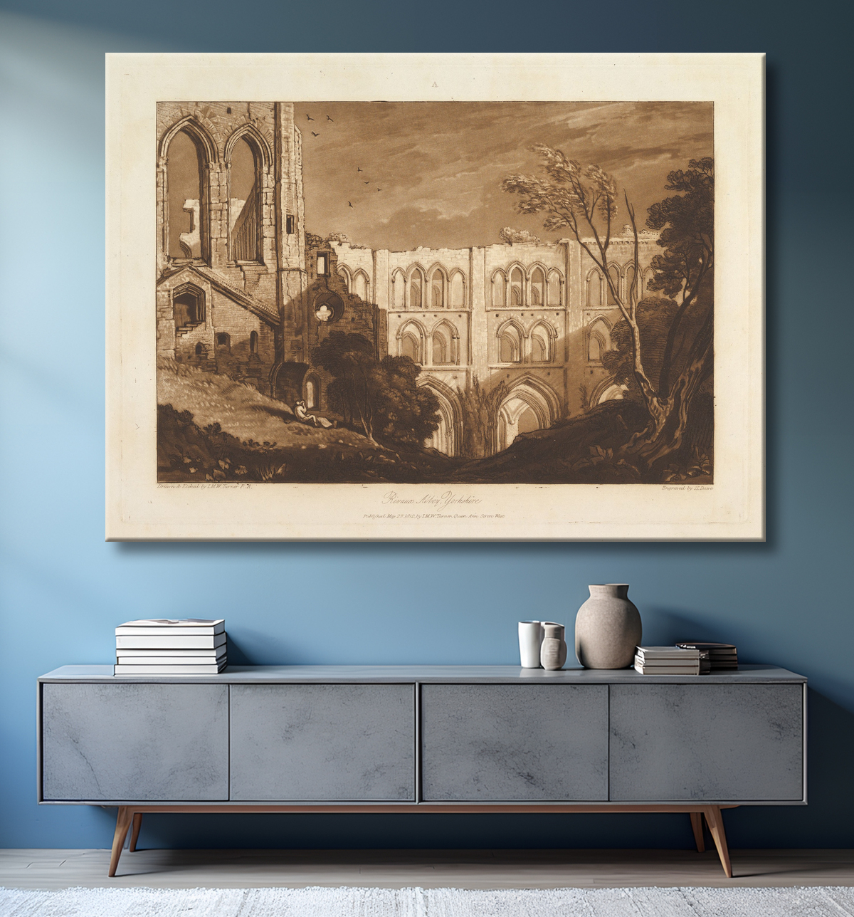 Reproduction Rivaux Abbey, Yorkshire (Liber Studiorum, part X, plate 51) de Joseph Mallord William Turner avec decor